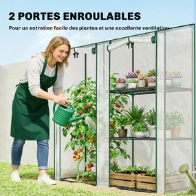 Estufa de jardim com prateleiras de 3 níveis 143 L x 45 P x 151 A cm, pequena estufa em lona de PVC e estrutura de aço, 2 portas de rodas, transparent