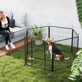 Parque para cães, recinto para cães com 6 painéis modulares e dobráveis, portátil em aço com porta 80 x 80 cinzenta