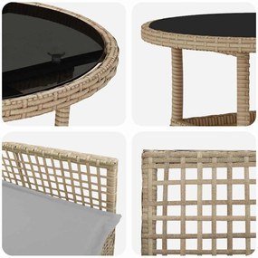 Conjunto de Jantar de Jardim 3 Peças Bege em Poli Rattan