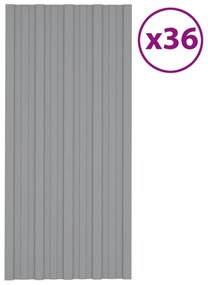 Painéis de telhado 36 pcs 100x45 cm aço galvanizado cinzento
