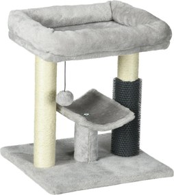 PawHut Arranhador para Gatos com 2 Postes de Arranhar Cama Plataforma em U e Escova Bola Suspensa 40x40x48 cm Cinza | Aosom Portugal