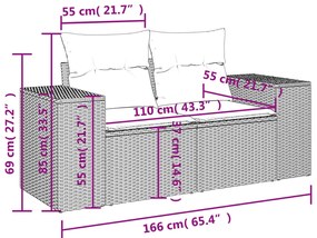 10 pcs conjunto sofás de jardim c/ almofadões vime PE cinzento