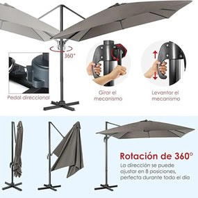 Guarda-sol 300 cm para jardim com manivela, 3 inclinações, rotação de 360°, 8 varas, base cruzada Cinzento