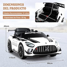 Carro elétrico para crianças 12V com controlo remoto, música, buzina, luzes LED, cinto de segurança ajustável, arranque lento, branco