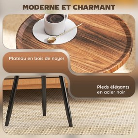 Mesa de centro redonda para sala de estar Ø 40 x 39 cm, mesa auxiliar moderna com estrutura em aço, para sala de estar, quarto madeira de cor nogueira