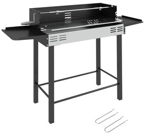 Outsunny Barbecue a Carvão Barbecue Portátil 118x32x90 cm com Espeto Giratório Ajustável em Altura com 3 Níveis Preto | Aosom Portugal