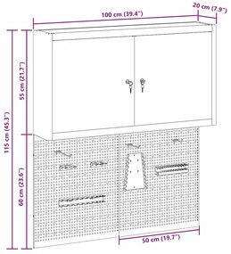 Conjunto de Armário para Ferramentas e Painel de Ferramentas de 3 Peça