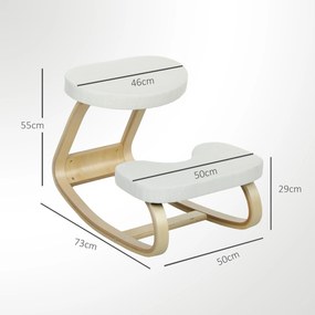 Cadeira de joelhos, cadeira ergonómica de madeira com base oscilante, cadeira de joelhos para escritório em casa, creme