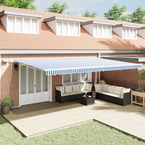 vidaXL Toldo Retrátil with Manual Azul e branco 6 x 3 m Tecido e metal