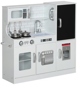 AIYAPLAY Cozinha de Brincar para Crianças Cozinha Infantil de Madeira com Acessórios Máquina de Gelo e Ardósia 83,8x26,8x81 cm Branco | Aosom Portugal