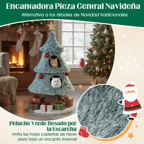 Arranhador em forma Árvore de Natal para gatos de interior 59 x 59 x 123 cm com 2 cavernas e Bolas pendentes verde
