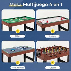 Mesa de jogos 4 em 1 com matraquilhos, bilhar, air hockey e ping pong para crianças 125 x 97 x 83 cm Natural