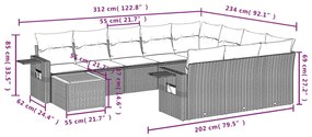 11 pcs conjunto sofás de jardim c/ almofadões vime PE bege