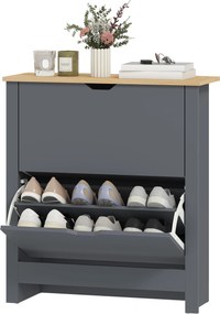 Sapateira com capacidade para 12 pares 72 x 26 x 80 cm, armário estreito com 2 gavetas rebatíveis e prateleiras ajustáveis, cinzento escuro