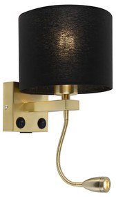 LED Candeeiro de parede Art Déco dourado com USB e cúpula preta - Brescia Moderno
