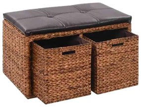 Banco com 2 Cestos Erva Marinha 71x40x42 cm Castanho