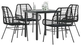 vidaXL Conjunto de jantar jardim 5 peças vidro vime PE preto