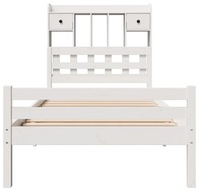 Cama com estante sem colchão 90x200 cm pinho maciço branco