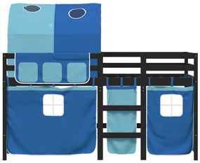 Cama alta para criança com túnel 80x200 cm pinho maciço azul
