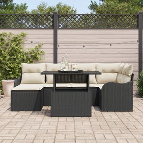 Conjunto de Sofá de Jardim com 7 Peças com Almofadas vidaXL Preto Vime