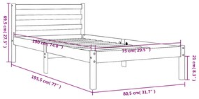 Cama sem colchão 75x190 cm madeira de pinho maciça castanho-mel
