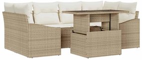 Conjunto de Sofá de Jardim 7 Peças com Almofadas Bege em Rattan Sintét