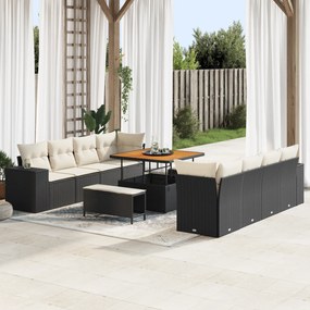 Conjunto de Sofás de Jardim vidaXL 11 Peças com Almofadas Preto Polirr