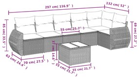 7 pcs conj. sofás jardim com almofadões vime PE cinzento-claro