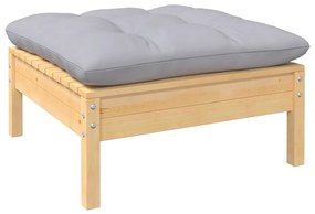 806639 vidaXL Apoio de pés para jardim c/ almofadão cinzento pinho maciço