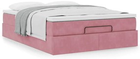Estrutura de cama otomana com colchão 140x190 cm veludo rosa