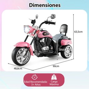 Moto estilo chopper Crianças a bateria 6V 91 x 48 x 64 cm com música, marcha à frente e atrás, experiência de condução realista Rosa