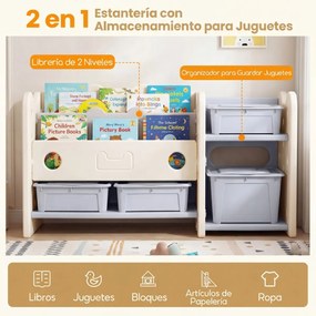 Organizador de brinquedos 2 em 1 com estante de 4 caixas e 3 prateleiras 114 x 36,5 x 63 cm, com tema de gatos, para quarto, sala de estar ou quarto d