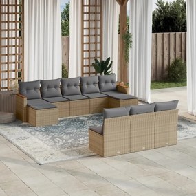 vidaXL 10 pcs conjunto de sofás p/ jardim com almofadões vime PE bege