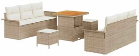 Conjunto de Sofás de Jardim 9 Peças com Almofadas em Rattan Poly Bege
