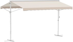 Outsunny Toldo Dupla Inclinação 4 x 3 m Retrátil Manual Inclinação Ajustável Metal epóxi Branco Poliéster impermeabilizado Anti-UV Bege | Aosom Portugal