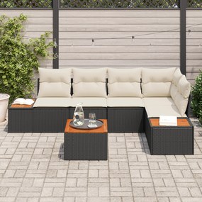 Conjunto de Sofá para Jardim vidaXL com 6 Peças e Almofadas Preto Ratt