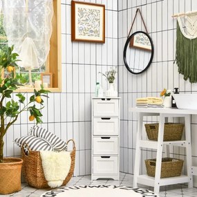 Armário arrumação multifuncional com 4 gavetas para casa de banho, cozinha, quarto, sala 30 x 30 x 83 cm Branco