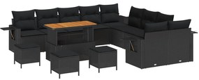 vidaXL Conjunto de Sofá de Jardim 14 pcs Preto vime PE