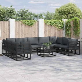 Conjunto de Sofá de Jardim com almofada 9 pcs Preto Alumínio