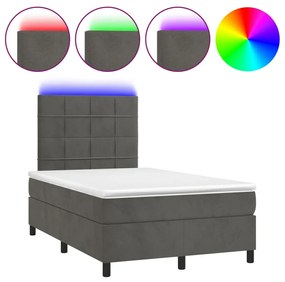 vidaXL Cama box spring colchão LED 120x190cm couro artif. cinza-escuro