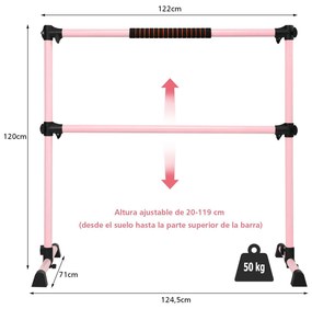 Barra dupla para ballet portátil com altura ajustável para meninas Adultos Fitness Dançar Dança Alongar músculos 124,5 x 71 x 120 cm Rosa