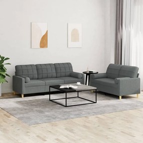 3201323 vidaXL 2 pcs conjunto de sofás com almofadas tecido cinzento-escuro