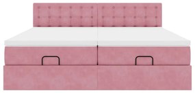 Estrutura de cama otomana com colchões 180x200 cm veludo rosa