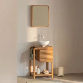 Conjunto De Móveis De Banheiro Em Madeira De Teca Bradley Cerâmica Branca Redonda Ø30 Cm Calgari & Rectangular Com Armazenamento Em - Sklum