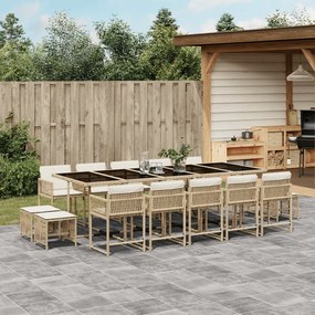 vidaXL 15 pcs conjunto de jantar p/ jardim com almofadões vime PE bege