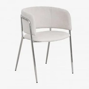 Pacote De 2 Cadeiras De Jantar Estofadas Nalon Cinza Cromado & Tecido Branco Quebrado & Tecido - Sklum