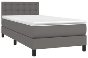 Cama box spring c/ colchão/LED 80x200 cm couro artificial cinza