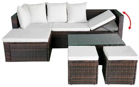 4 pcs conjunto lounge jardim c/ almofadões vime PE castanho
