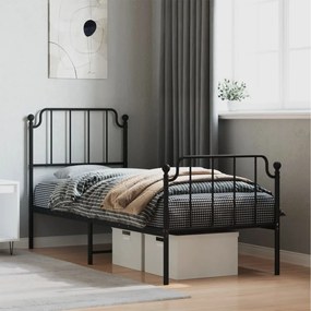 Estrutura de cama com cabeceira e pés 75x190 cm metal preto