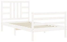 Estrutura de cama com cabeceira 100x200cm madeira maciça branco